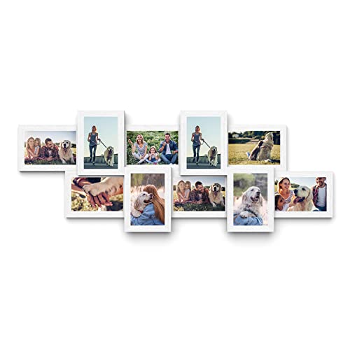 SONGMICS Marco de Fotos Collage para 10 Fotos de 10 x 15 cm, Hecho de Tableros MDF, Montaje en Pared, para GalerÃ­a de Fotos, Requiere Ensamblaje, Blanco RPF21W