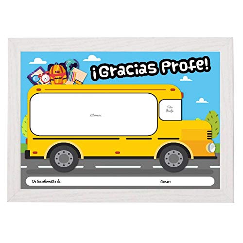 Cuadro autobús para fotos alumnos para regalar a profesor o profesora recuerdo de colegio gracias por enseñarnos incluye marco