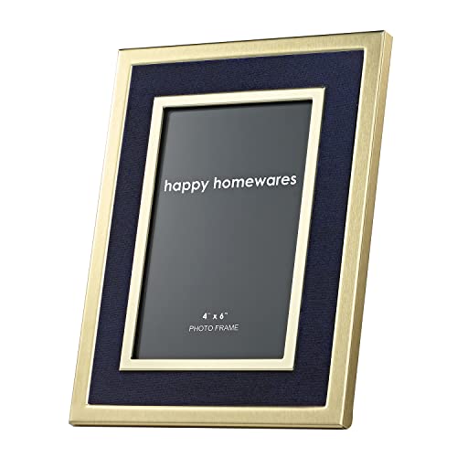 Happy Homewares Marco de fotos moderno de metal dorado cepillado y tela de terciopelo azul marino medianoche de 4 x 6
