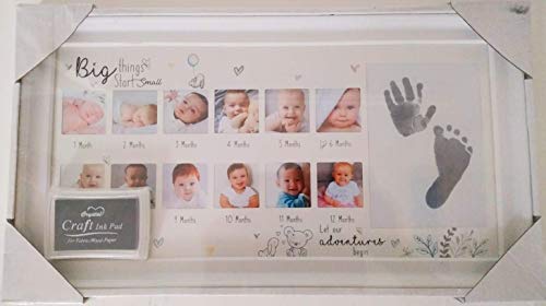 Baby Age Stages Marco de fotos 13 Apertura de ranuras con tinta para pie y mano Imprimir marco de fotos Niños Recuerdos de bebés Mi primer año