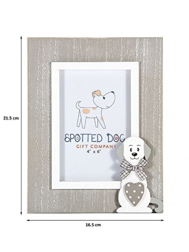 SPOTTED DOG GIFT COMPANY - Marco de Fotos de Madera 15 x 10 cm - portafotos Gris con Perro - Regalo para Amante de los Perros y Mascotas