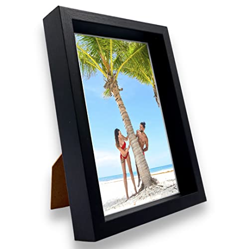 DRB marco fotos profundo 15x20, negro, de madera, con soporte de pie y pared, marcos con profundidad, portafotos para decoración hogar (15x20)