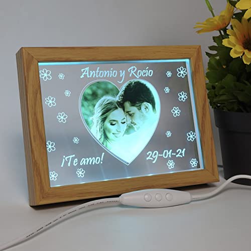Oh! My Neon Lamparas personalizadas Led con Tu Foto de COLOR 3D regalo personalizado-Marcos foto Personalizable-Boda Pareja Romántico (Marcos Horizontal Amor)