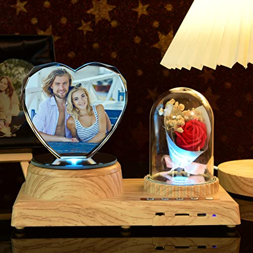 Adorno en forma de corazón con foto de cristal, adorno personalizado con marco de fotos giratorio de cristal en 3D, imprime en color tu foto, regalo para el día de San Valentín